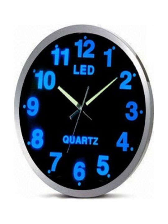 Ρολόι Τοίχου με μπλε Led Αθόρυβο Μεταλλικό 25cm