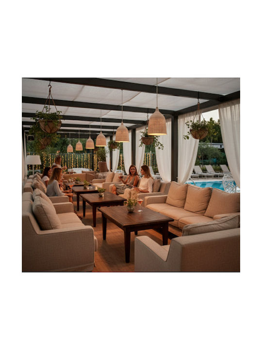 GloboStar Bahamas Light Wood Pendant Light Beige Bell with Socket E27 30cm