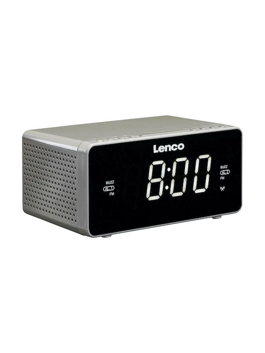 Lenco CR530 Taupe Tabletop Digital Clock with Alarm & Radio Silver CR-530