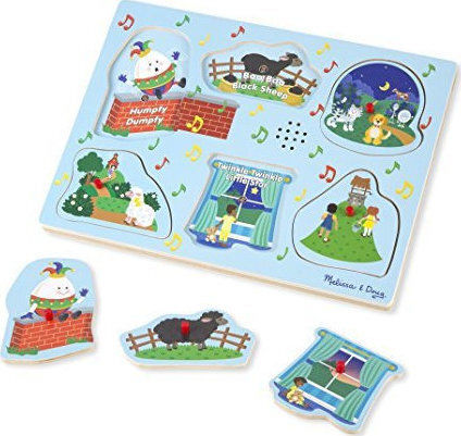 Дървено Детски Пъзел с Шипове Nursery Rhymes 2 Sound 6бр Melissa & Doug