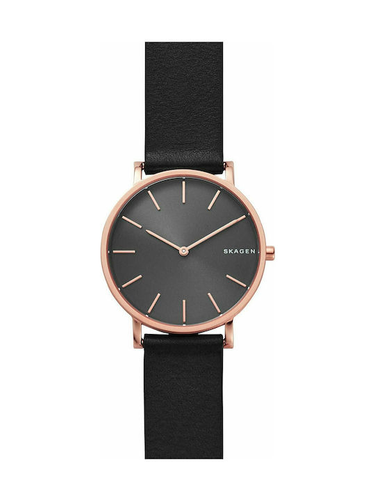 Skagen Hagen Uhr Batterie mit Schwarz Lederarmband