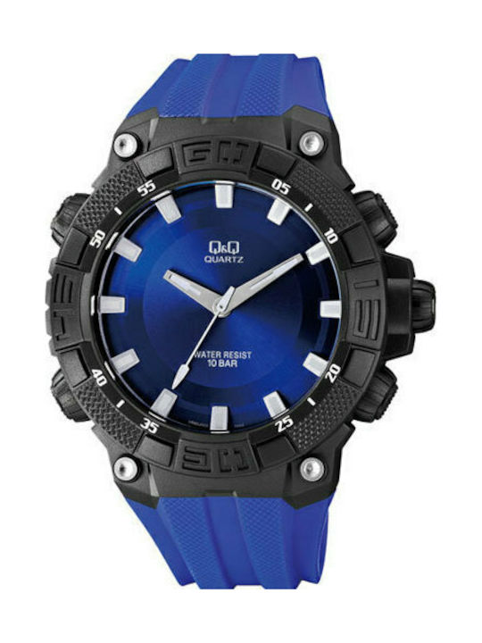 Q&Q Watch Battery with Blue Rubber Strap VR60J002