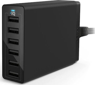 Anker Βάση Φόρτισης με 6 Θύρες USB-A 60W σε Μαύρο χρώμα (PowerPort 6)