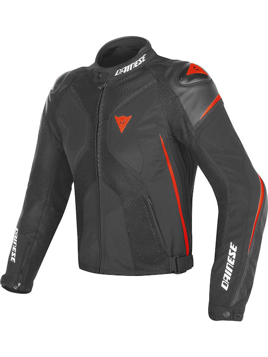 Dainese Super Rider D-Dry Sommer Herren Motorradjacke Wasserdicht Black / Red-Fluo