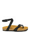 Leather Women's Flat Sandals Anatomic with Strap Black Apure