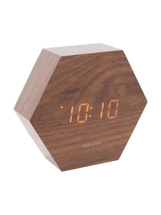 Karlsson Hexagon Wood Tabletop Digital Clock with Alarm KA5651DW