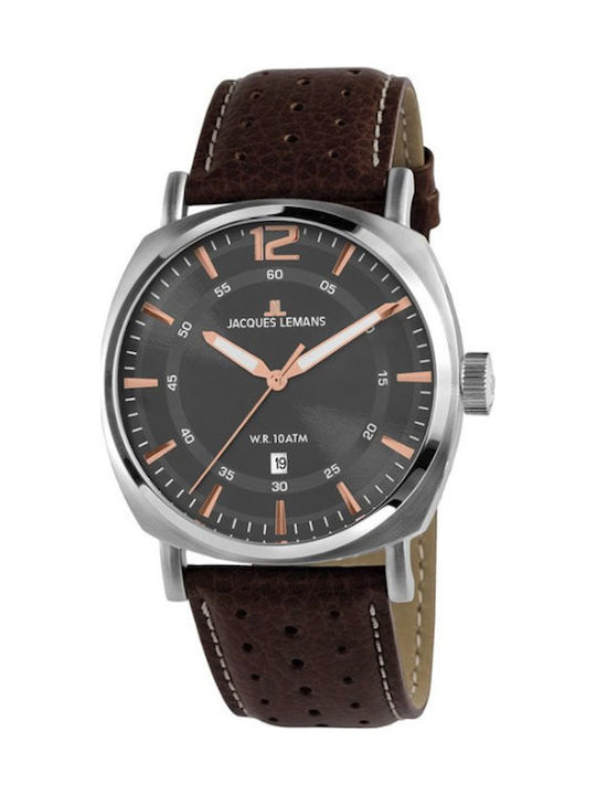 Jacques Lemans Lugano Watch Battery with Brown Leather Strap