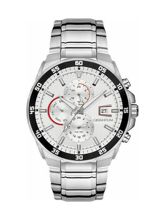 Quantum Uhr Chronograph Batterie mit Silber Metallarmband ADG672.330