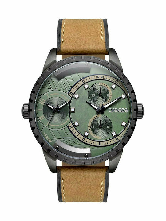 Breeze Alchemist Ανδρικό Ρολόι 49mm Μπαταρίας με Καφέ Δερμάτινο Λουράκι