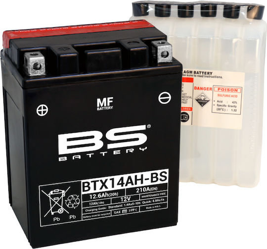 BS Μπαταρία Μοτοσυκλέτας Maintenance Free BTX14AHL-BS με Χωρητικότητα 12.6Ah
