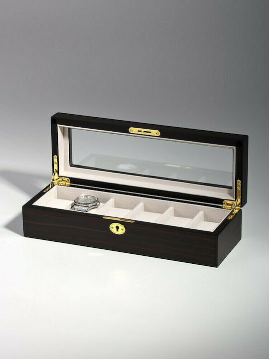 Rothenschild Wooden Case with transparent lid for 6 watches in Black color RS-1087-6E