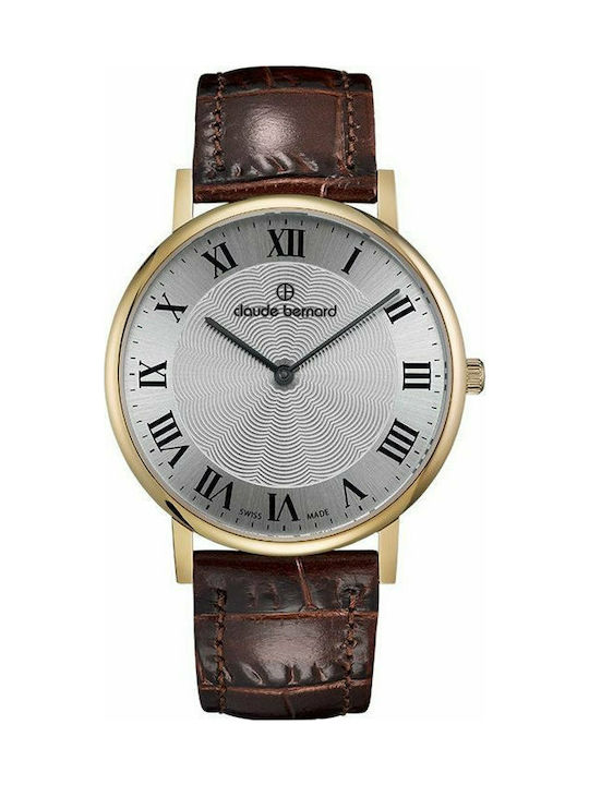 Claude Bernard Classic Watch Battery with Brown Leather Strap