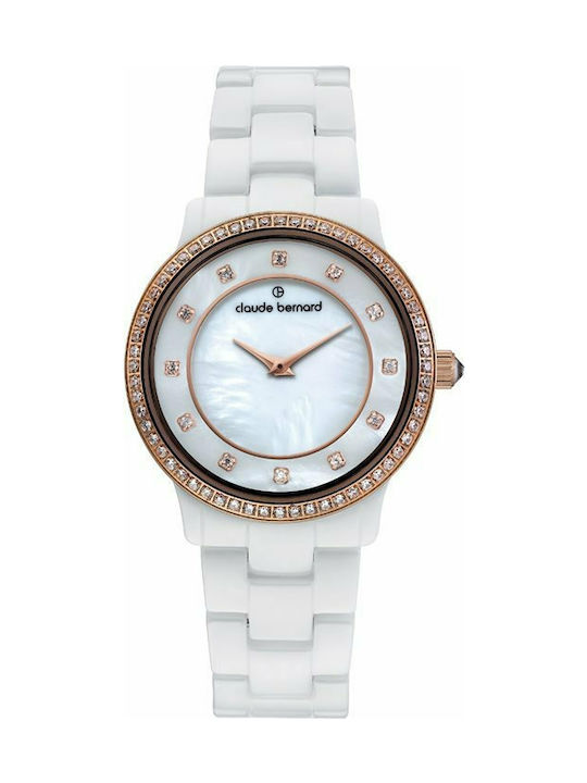 Claude Bernard Dress Code Crystals Watch with White Metal Bracelet