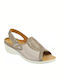 Naturelle Leder Damen Flache Sandalen Anatomisch in Beige Farbe