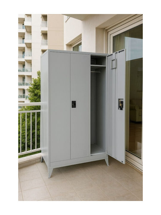 Dreiblättriger Metallischer Galsanizierter Außenschrank mit Verriegelungsfunktion mit Trennwand & 5 Regale 115x45x191cm