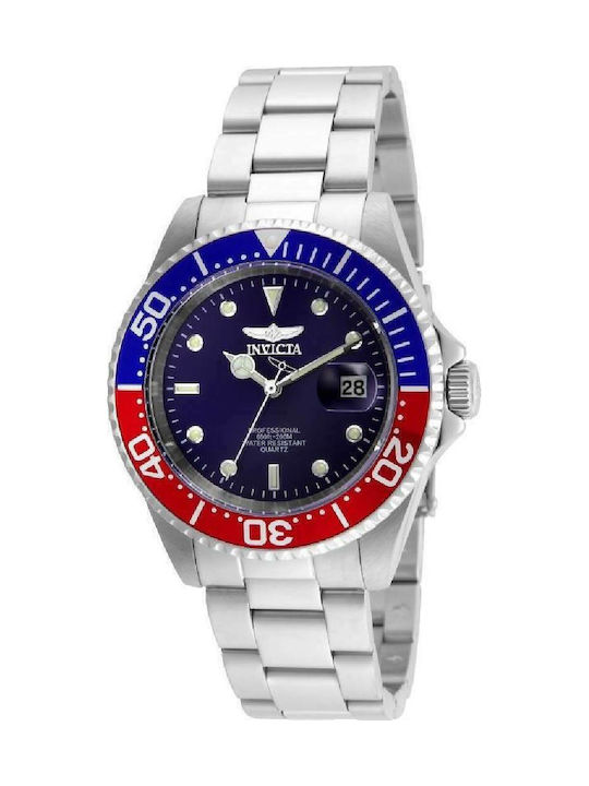 Invicta Pro Diver Ανδρικό Ρολόι 40mm Αυτόματο με Ασημί Μεταλλικό Μπρασελέ