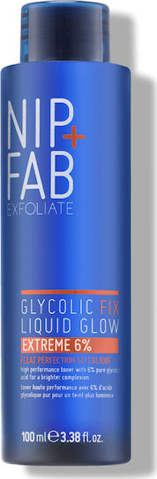 Nip+Fab Glycolic Fix Liquid Glow Extreme 6% Facial Toning Liquid with Thermal Water & Hyaluronic Acid 100ml