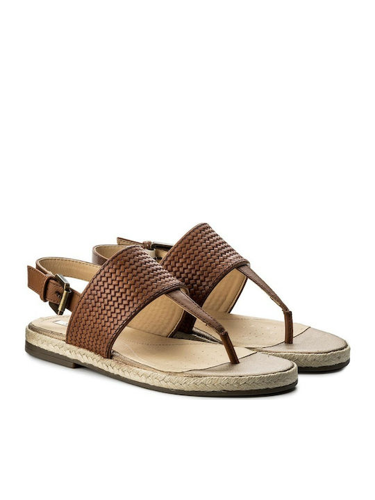 Geox D Kolleen A Leather Women's Flat Sandals In Brown Colour