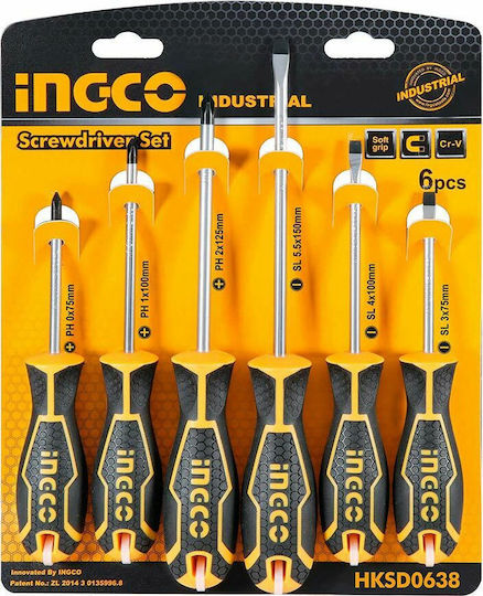 Ingco Set 6 Magnetic Electrician Screwdrivers with 6 Interchangeable Tips