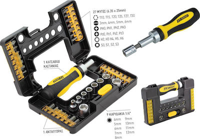 F.F. Group Screwdriver Ratchet with 38 Magnetic Interchangeable Tips