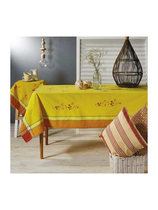 Whitegg 10411 Cotton & Polyester Tablecloth with Embroidery Κίτρινο 180x220cm