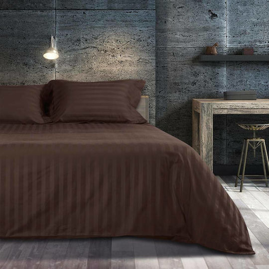 Beauty Home Σετ Παπλωματοθήκη Βαμβακοσατέν 220x240cm Υπέρδιπλη με 2 Μαξιλαροθήκες Καφέ