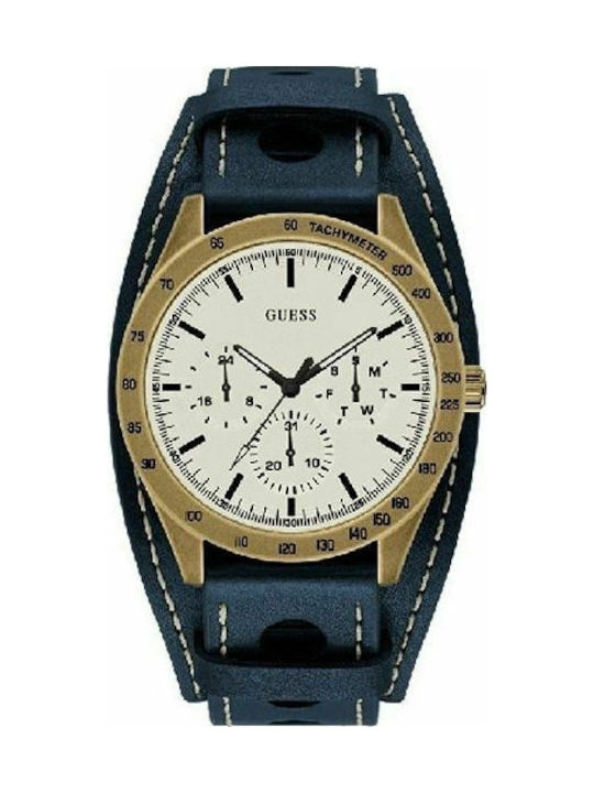 Guess Watch Chronograph Battery with Blue Leather Strap W1100G2