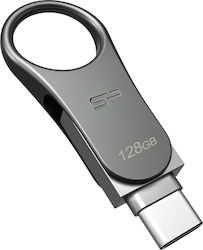 Silicon Power Mobile C80 128GB USB 3.1 Stick με σύνδεση USB-C Γκρι