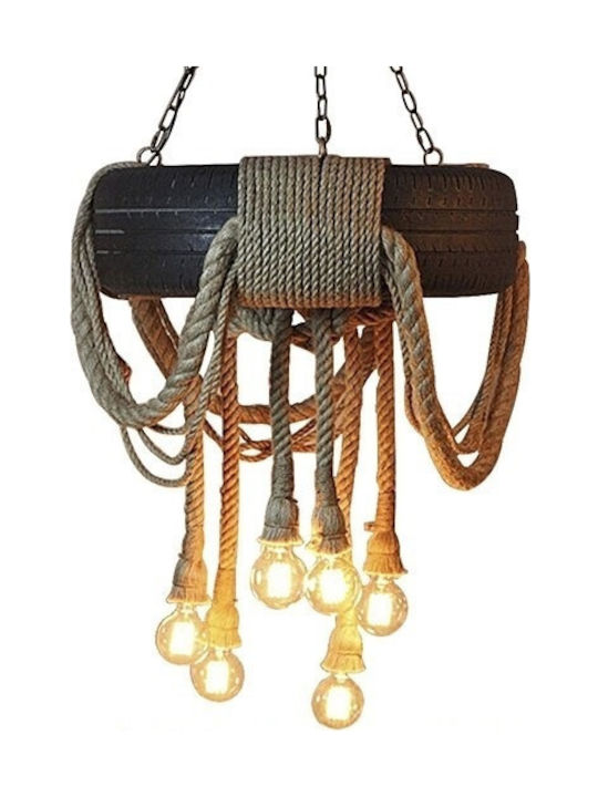 GloboStar Marbella Pendant Suspension with Rope for 8 Bulbs E27 Brown