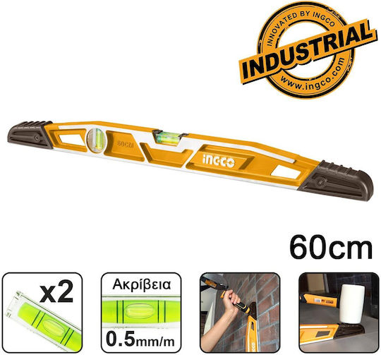 Ingco HBSL08060 Wasserwaage Aluminium 60cm mit 2 Augen