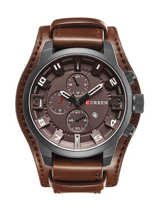 Curren Ανδρικό Ρολόι 48mm Χρονογράφος Μπαταρίας με Δερμάτινο Λουράκι Brown