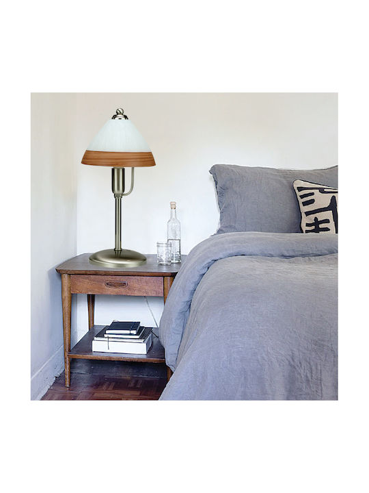 Inlight 3432 Braun Metall Tischlampe für Fassung E14 mit Beige Schirm und Silber Basis 3432-Καφέ
