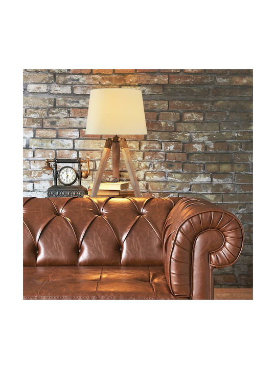 Aca Mousse Wood Table Lamp for Socket E27 with White Shade and Beige Base