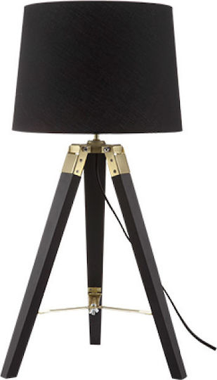 Aca Mousse Wood Table Lamp for Socket E27 with Black Shade and Base