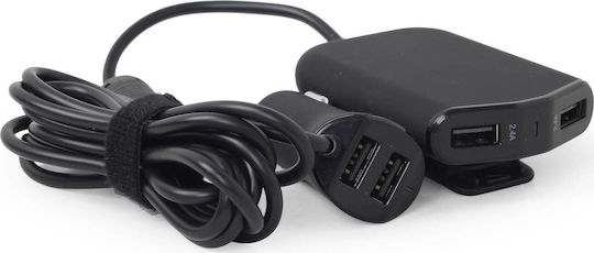 Energenie Car Charger 48W 9.6A with Ports: 4xUSB with Cable Embedded Black Color