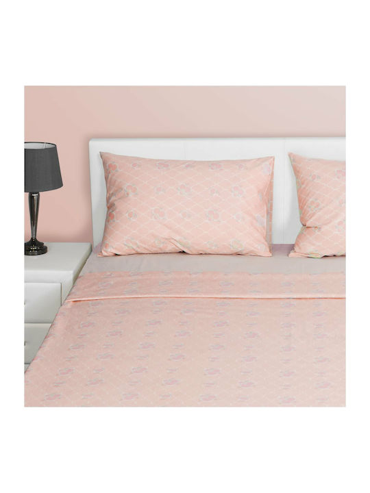 Fennel Comfort Λουλούδι Ροζ Single Cotton Duvet Cover Set with Pillowcases 160x220