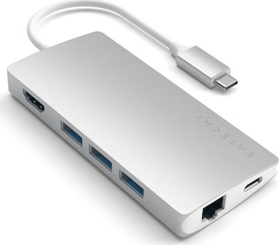 Satechi USB-C Докинг станция с HDMI 4K PD Етърнет сребърен (ST-TCMA2S)