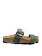 Leather Women's Flat Sandals Anatomic Flatforms in Green Color
