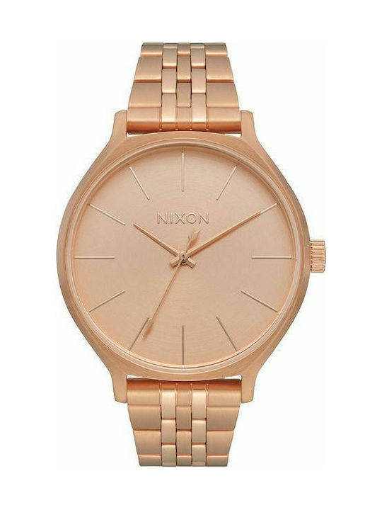 Nixon Clique Watch with Pink Gold Metal Bracelet