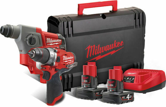 Milwaukee M12 FPP2B-402X Σετ Κρουστικό Δραπανοκατσάβιδο & Πιστολέτο 18V με 2 Μπαταρίες 4Ah και Θήκη