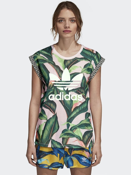 Adidas Damen Sportlich T-shirt Blumen Pink/Green