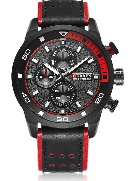 Curren Ανδρικό Ρολόι 48mm Χρονογράφος Μπαταρίας με Μαύρο Δερμάτινο Λουράκι
