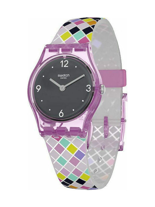Swatch Squarolor Uhr mit Lila Kautschukarmband
