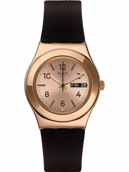 Swatch Brownee Γυναικείο Ρολόι 33mm Μπαταρίας με Καφέ Καουτσούκ Λουράκι