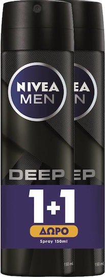 Nivea Men Deep Dry & Clean Feel Αποσμητικό 48h σε Spray 2x150ml
