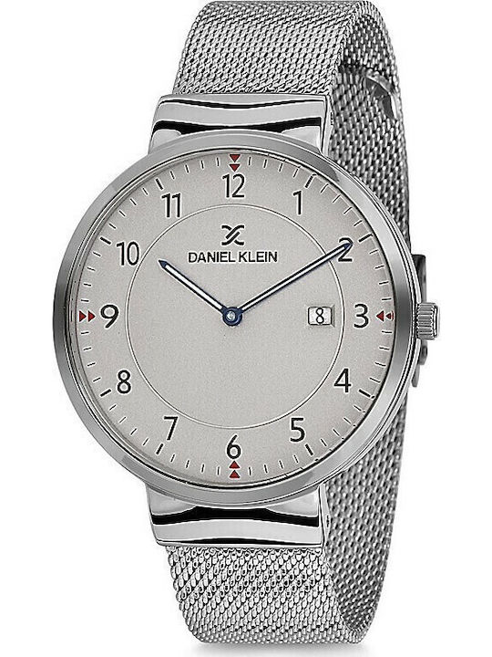 Daniel Klein Ανδρικό Ρολόι 44mm Μπαταρίας με Ασημί Μεταλλικό Μπρασελέ