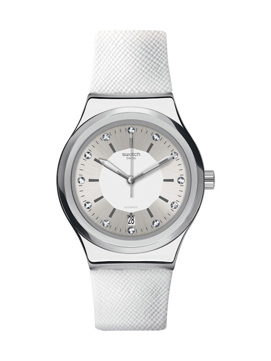 Swatch Sistem Inside Watch Automatic with White Leather Strap