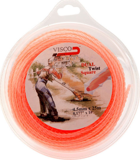 Visco Parts 4525 Square Twist Brush Cutter Trimmer Line 25m Length and 4.5mm Thickness