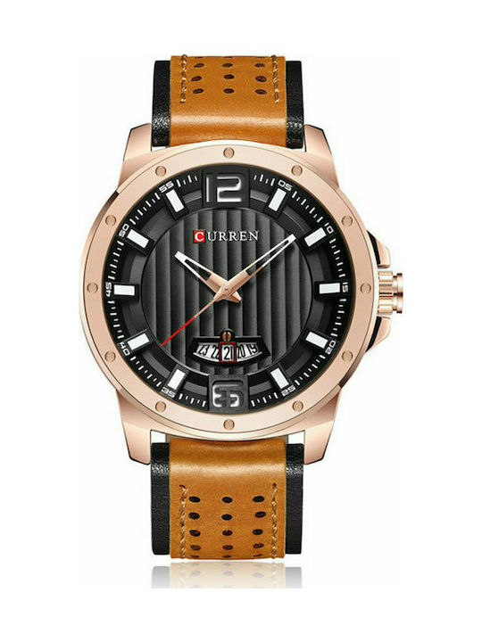 Curren Ρολόι Μπαταρίας με Δερμάτινο Λουράκι Brown / Rose Gold / Black