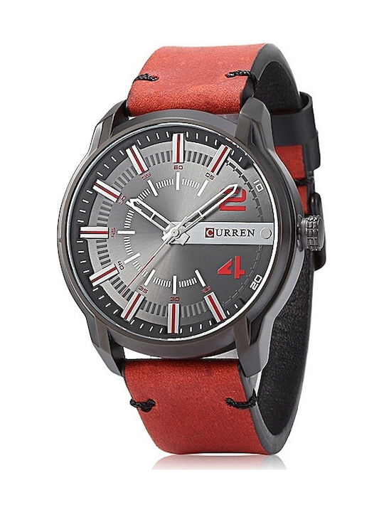Curren Watch Battery with Red Leather Strap